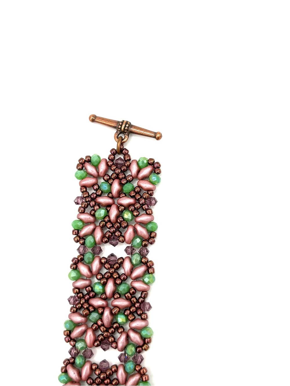 Hand Crafted Copper Pink and Green Victorian Style Bracelet - Picture 4 of 9